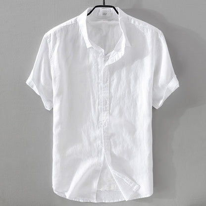 Short Sleeve Breathable Pure Linen Shirt For Men