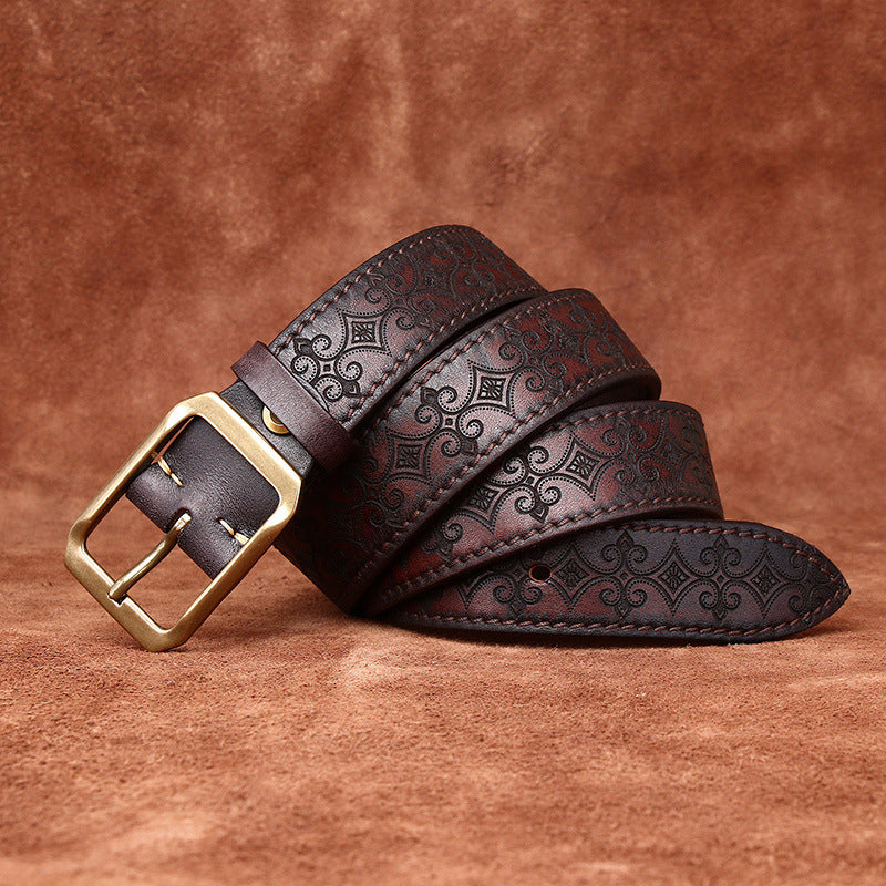Carved Cowhide Genuine Leather Belt