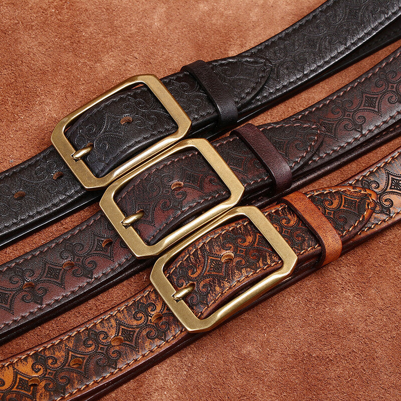 Carved Cowhide Genuine Leather Belt