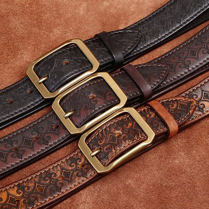 Carved Cowhide Genuine Leather Belt