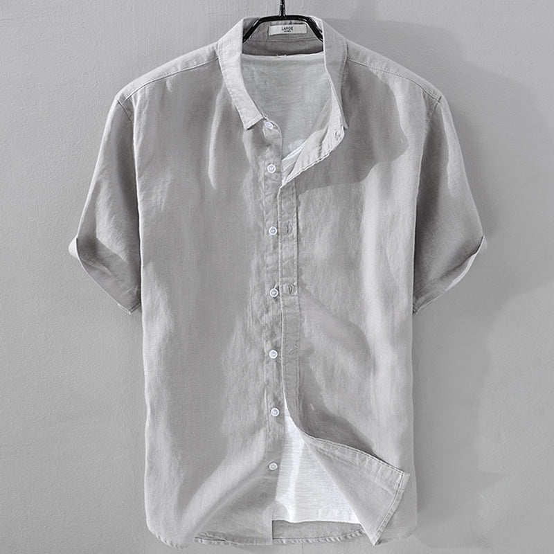 Short Sleeve Breathable Pure Linen Shirt For Men