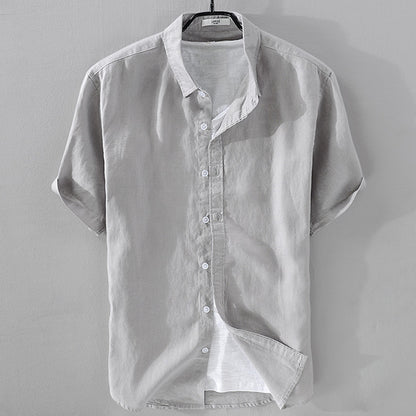 Short Sleeve Breathable Pure Linen Shirt For Men