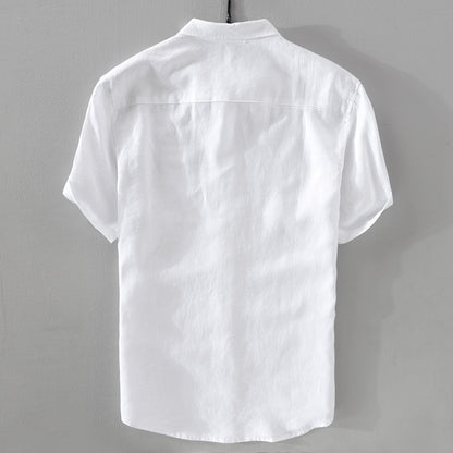 Short Sleeve Breathable Pure Linen Shirt For Men