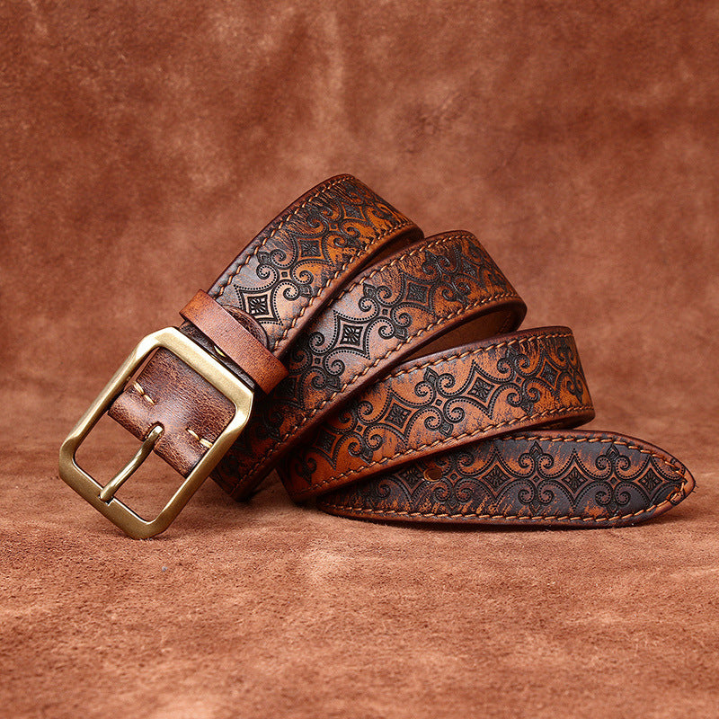 Carved Cowhide Genuine Leather Belt