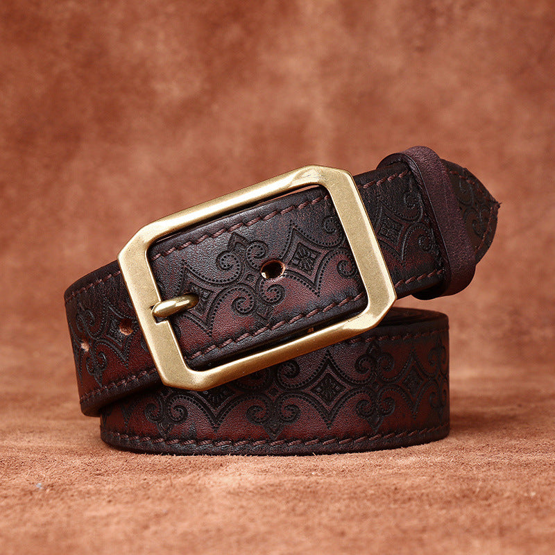 Carved Cowhide Genuine Leather Belt