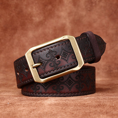 Carved Cowhide Genuine Leather Belt