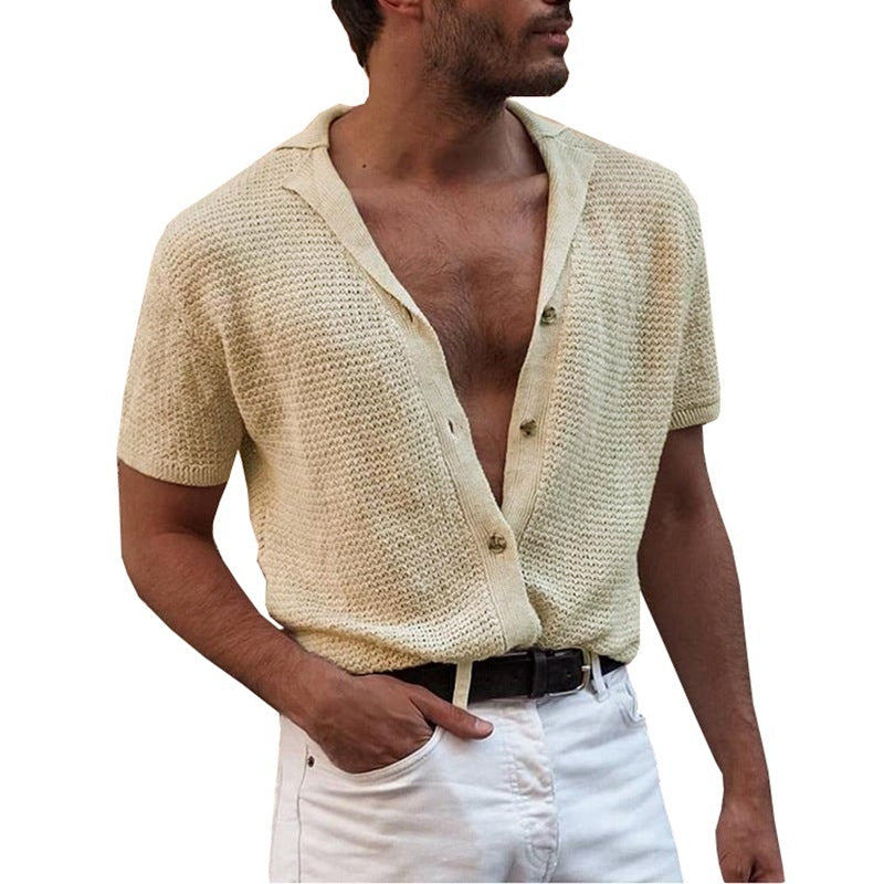 Gentleman Solid Knitted Cardigan Polo Shirts (Cotton)