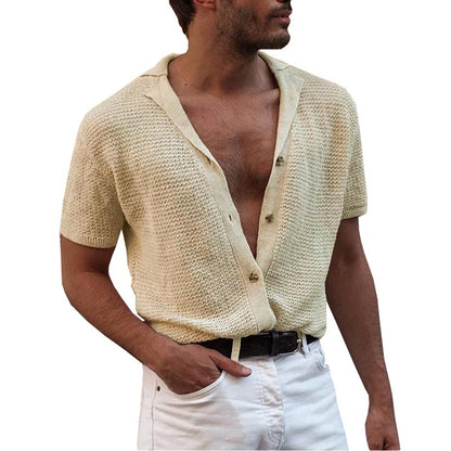 Gentleman Solid Knitted Cardigan Polo Shirts (Cotton)