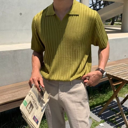 Polo Collar Shirt Knitted Short Sleeve (Cotton)