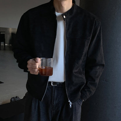 Brown Maillard Stand-up Collar Jacket (Cloth)