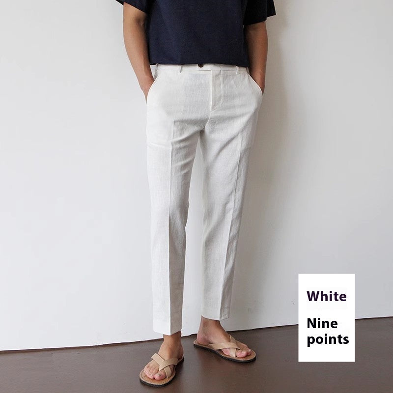 Men Cotton Fabric Cropped Linen Trousers
