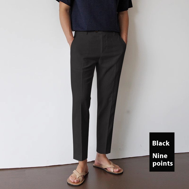 Men Cotton Fabric Cropped Linen Trousers