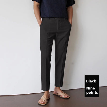 Men Cotton Fabric Cropped Linen Trousers