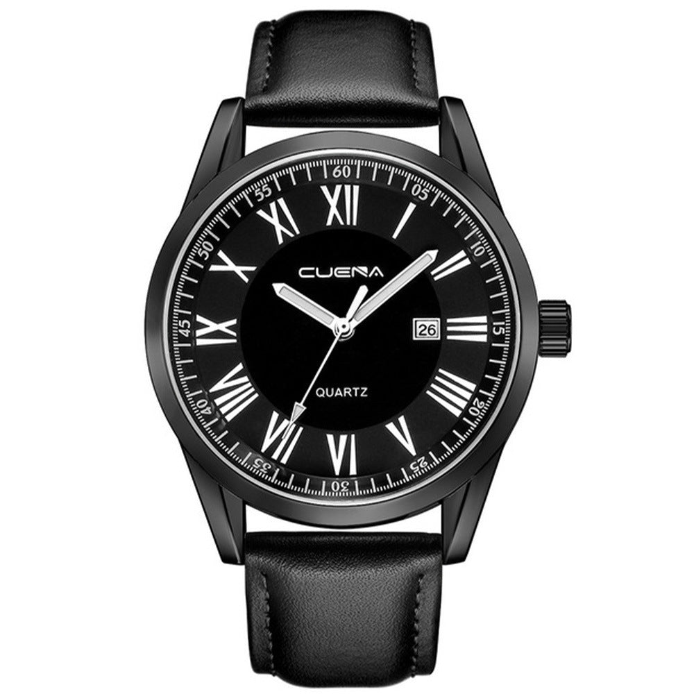Genuine Leather Quartz Watch Men&