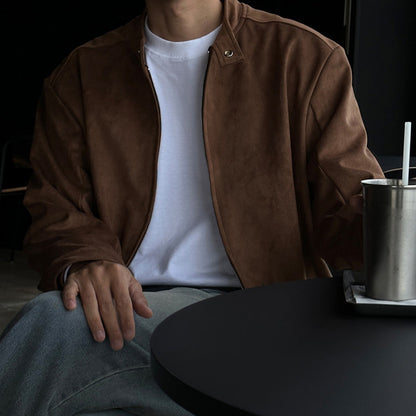 Brown Maillard Stand-up Collar Jacket (Cloth)